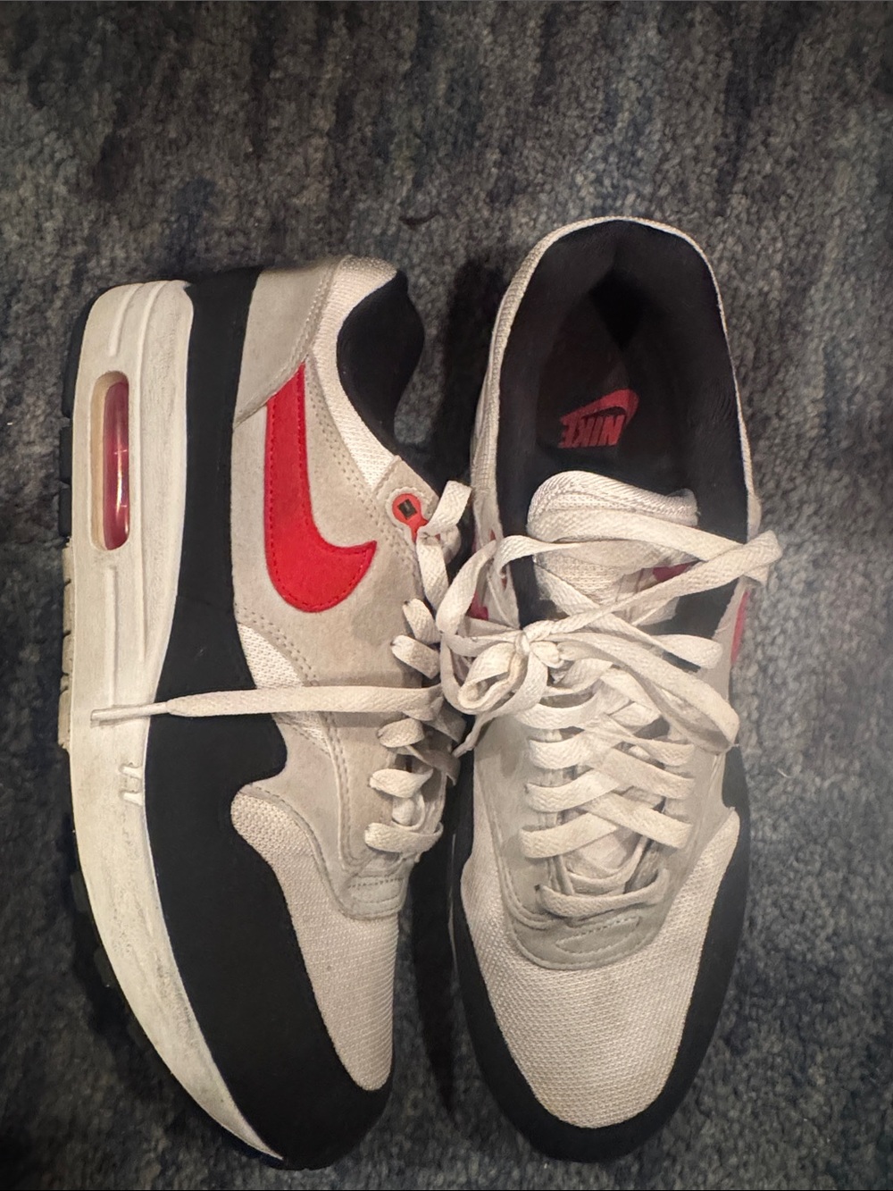 Nike Air Max White Black with Red Accent Men's Lace-Up Sneakers - Picture 2 of 6